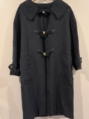 New Women's Black Hooded Toggle Coat - Classic Wool-Blend Outerwear Large